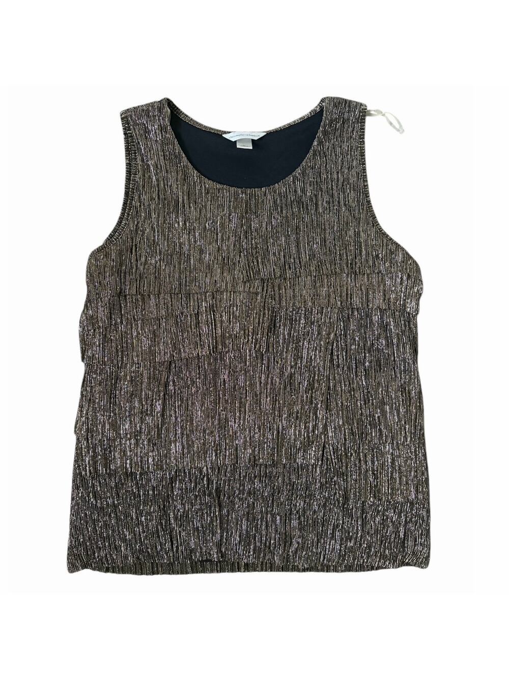 Christopher & Banks Gold Black Metallic Shimmery Holiday Tiered Tank Top Sz L